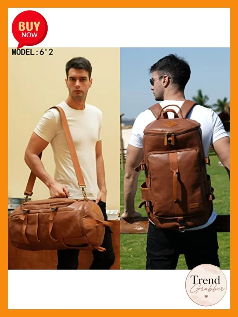 Convertible Vegan Leather Weekender Duffel Travel Backpack Overnight Bag